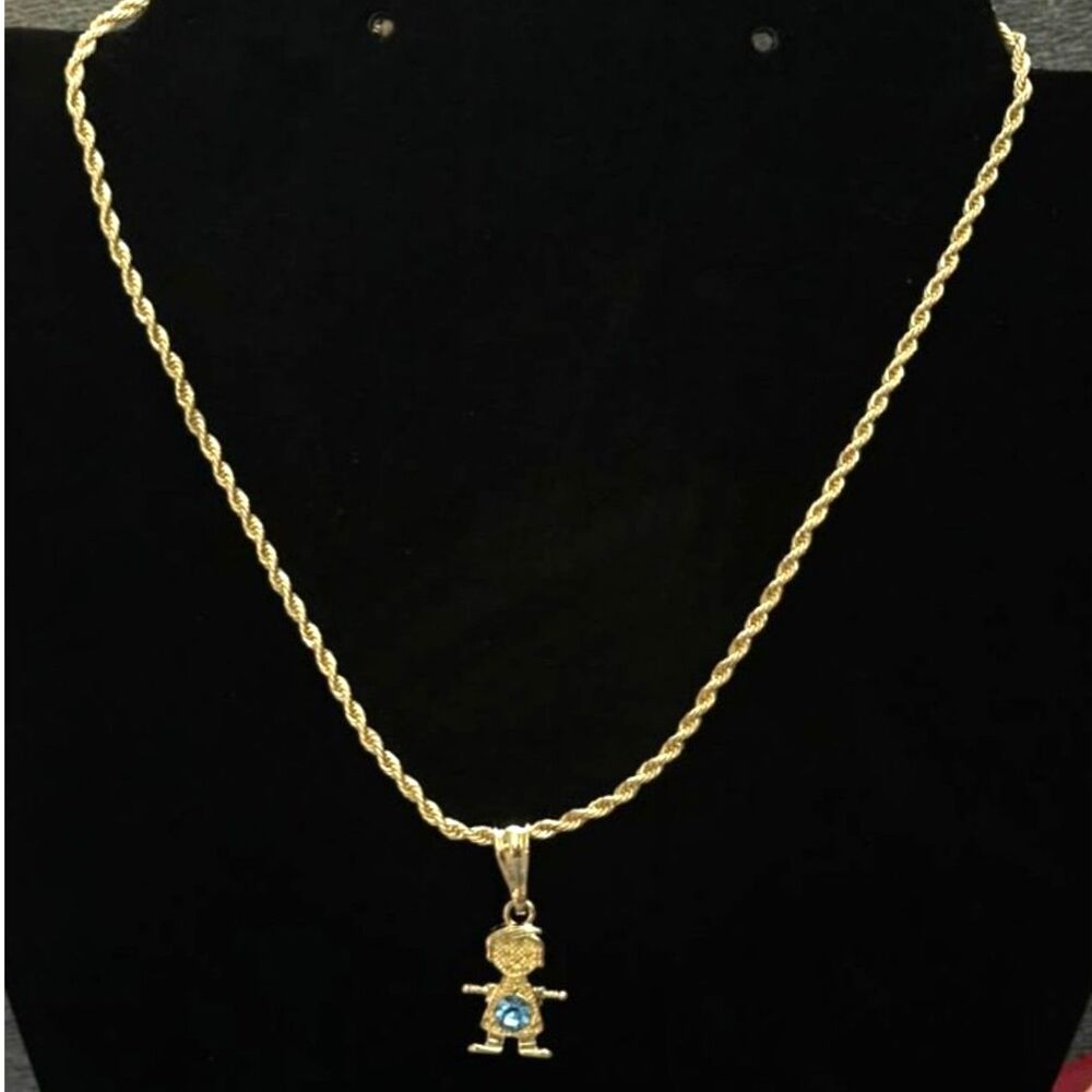 18K Gold Filled Baby Boy Birthstone Pendant Necklace 18" 2.5mm